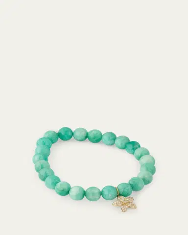 Sydney Evan 14K Yellow Gold Plumeria Charm and Russian Amazonite Bead Bracelet | Thumbnail 4