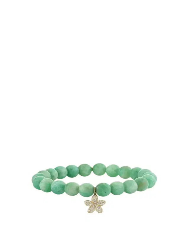 Sydney Evan 14K Yellow Gold Plumeria Charm and Russian Amazonite Bead Bracelet