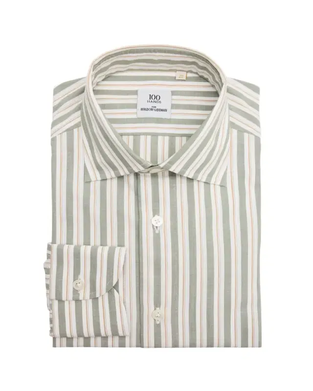 Men's Linen Stripe Spread-Collar Dress Shirt