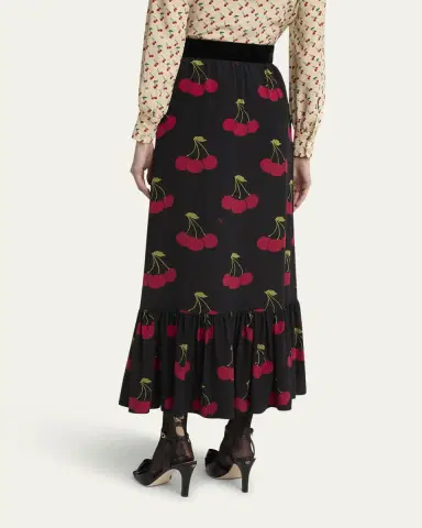 Valentino Garavani Cherry Print Flounce Silk Maxi Skirt | Thumbnail 3