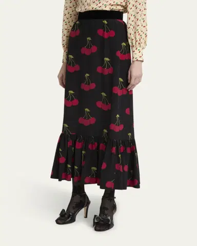 Valentino Garavani Cherry Print Flounce Silk Maxi Skirt | Thumbnail 4