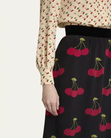 Valentino Garavani Cherry Print Flounce Silk Maxi Skirt | Thumbnail 5