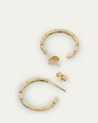 Sydney Evan 14K Gold Baguette Turquoise and Round Diamond Hoop Earrings | Thumbnail 4