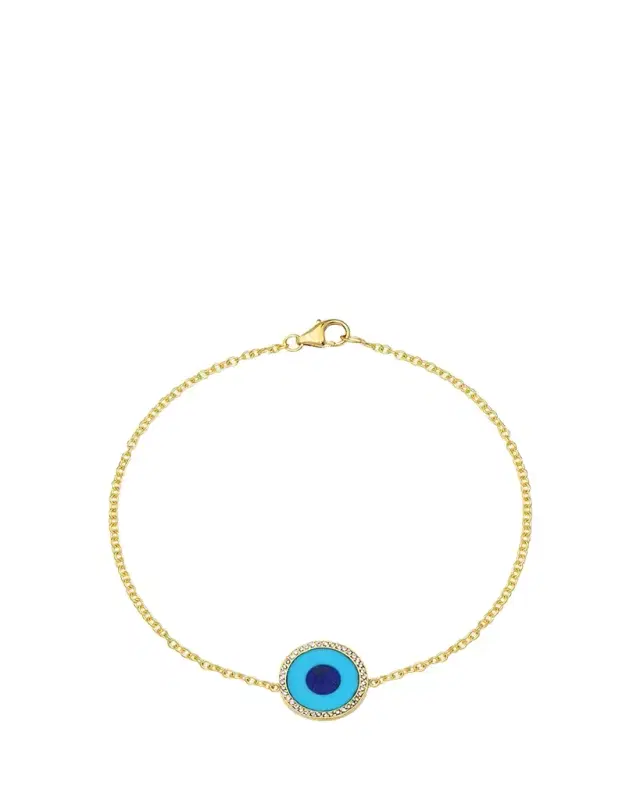 Jennifer Meyer Mini Turquoise Inlay Evil Eye Bracelet with Diamonds, 6.5"L