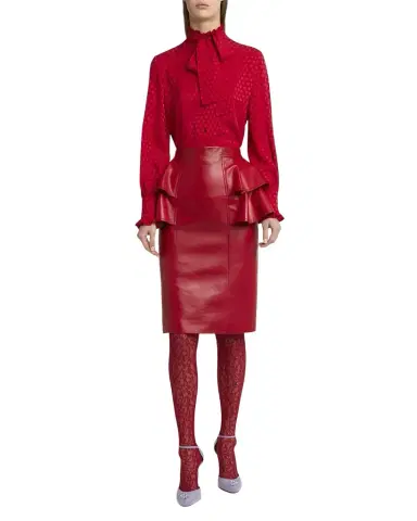 Valentino Garavani Ruffle Nappa Leather Pencil Skirt | Thumbnail 1 Valentino Garavani Ruffle Nappa Leather Pencil Skirt | Thumbnail 1