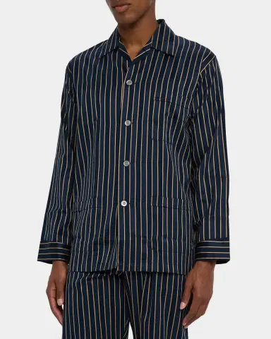 Derek Rose Men's Royal Satin Stripe Long Pajama Set | Thumbnail 3 Derek Rose Men's Royal Satin Stripe Long Pajama Set | Thumbnail 3