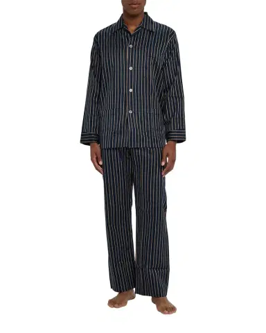 Derek Rose Men's Royal Satin Stripe Long Pajama Set | Thumbnail 1 Derek Rose Men's Royal Satin Stripe Long Pajama Set | Thumbnail 1