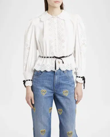 Valentino Garavani Eyelet-Embroidered Poplin Shirt | Thumbnail 3 Valentino Garavani Eyelet-Embroidered Poplin Shirt | Thumbnail 3