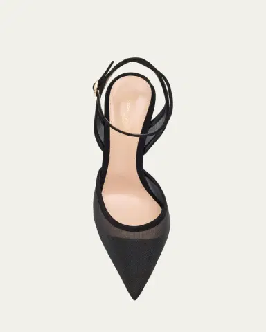 Gianvito Rossi Suede Organza Ankle-Strap Pumps | Thumbnail 3