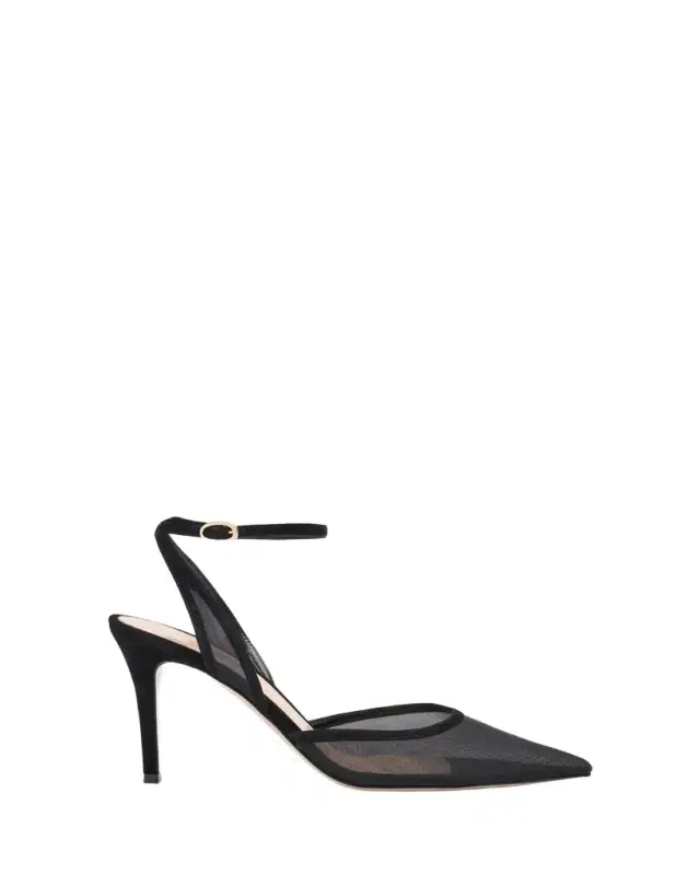 Gianvito Rossi Suede Organza Ankle-Strap Pumps