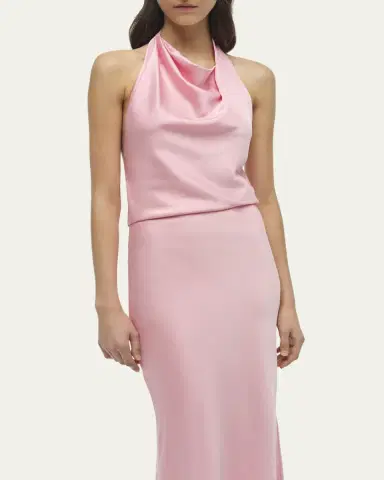 SIMKHAI Reannon Draped Satin Halter Gown | Thumbnail 2