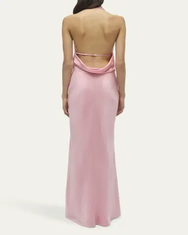 SIMKHAI Reannon Draped Satin Halter Gown | Thumbnail 3