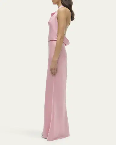 SIMKHAI Reannon Draped Satin Halter Gown | Thumbnail 4