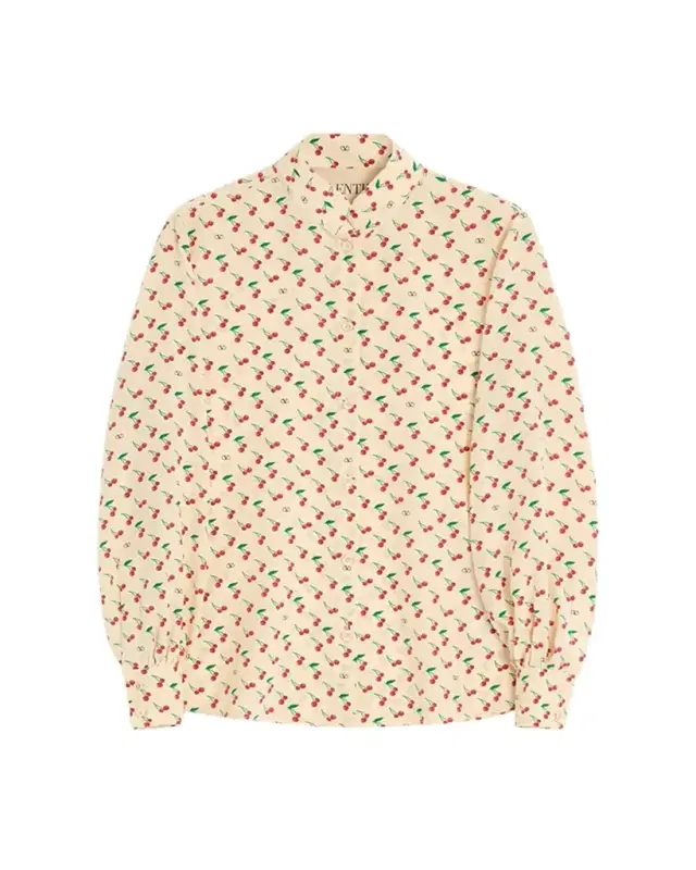 Valentino Garavani Cherry Print Crepe De Chine Button-Down Blouse