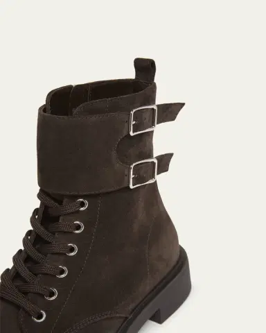 Gianvito Rossi Suede Buckle Cuff Combat Booties | Thumbnail 3