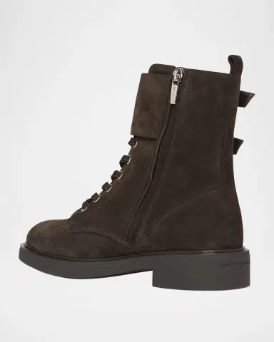 Gianvito Rossi Suede Buckle Cuff Combat Booties | Thumbnail 4