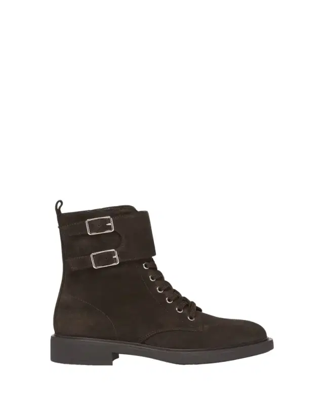 Suede Buckle Cuff Combat Booties
