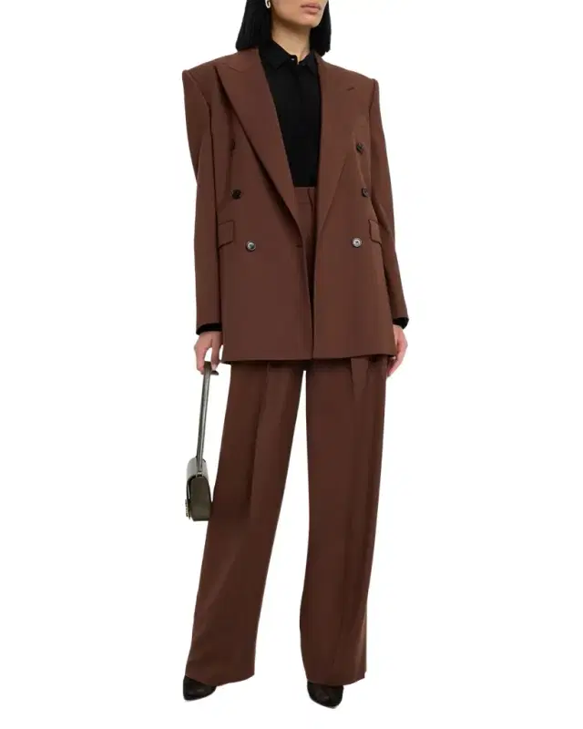 Double-Breasted Strong-Shoulder Blazer