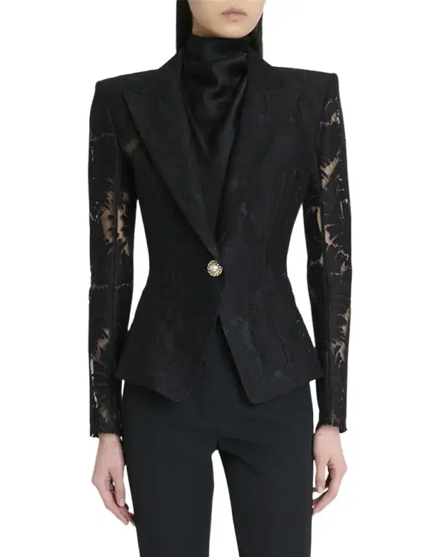 Single-Breasted Fitted Lace Jacket