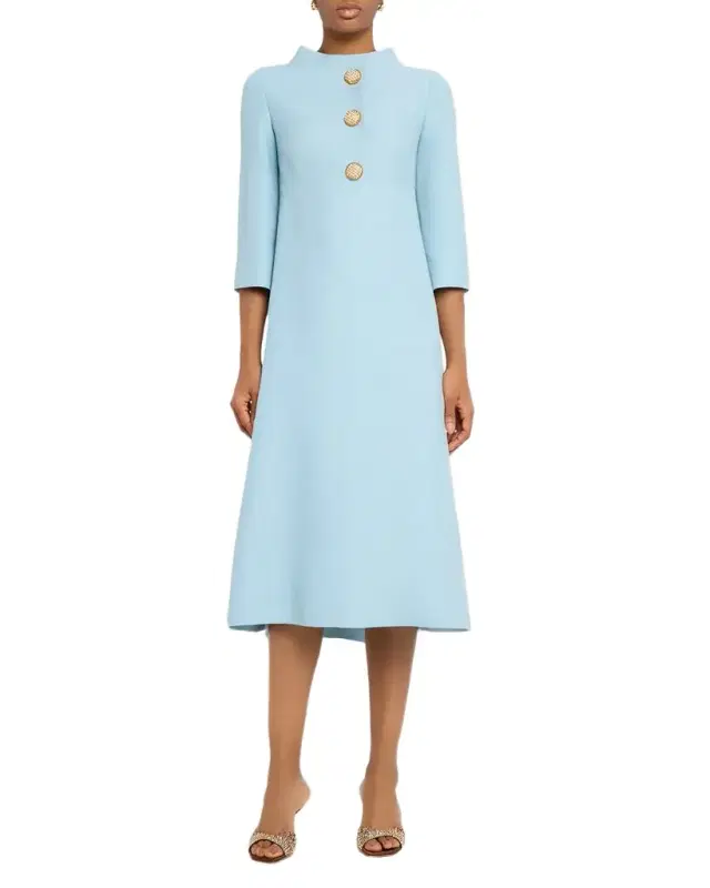 Valentino Garavani Strass Button High-Neck Crepe Midi Dress
