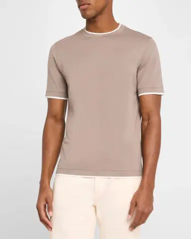 Brunello Cucinelli Men 's Crewneck T-Shirt with Tipping | Thumbnail 4
