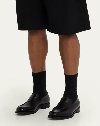 Bergdorf Goodman Men's Matte Leather Rubber-Sole Penny Loafers | Thumbnail 2 Bergdorf Goodman Men's Matte Leather Rubber-Sole Penny Loafers | Thumbnail 2