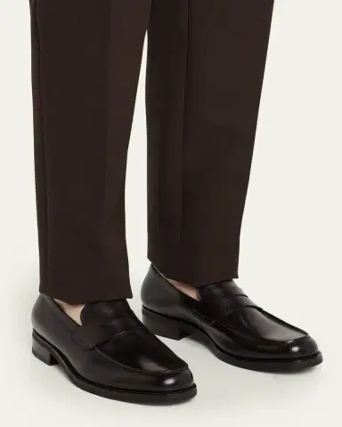 Bergdorf Goodman Men's Brushed Leather Rubber-Sole Penny Loafers | Thumbnail 2 Bergdorf Goodman Men's Brushed Leather Rubber-Sole Penny Loafers | Thumbnail 2