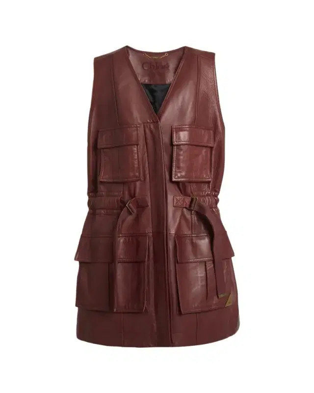 Chloe Leather Belted Utilitarian Vest