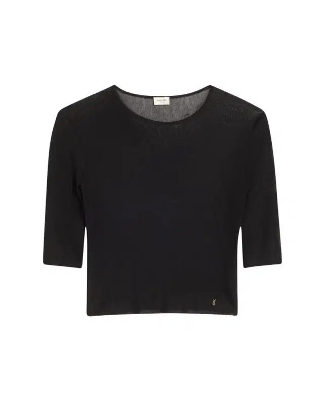 Saint Laurent Quarter Sleeve Knit Top with Logo Detail