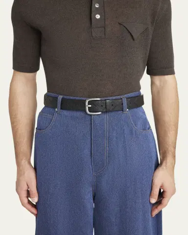 Bottega Veneta Men's Intrecciato Leather Belt | Thumbnail 2