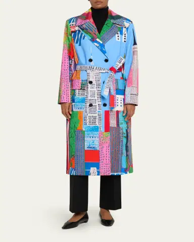 Libertine NYC Cityscape-Print Belted Long Trench Coat | Thumbnail 2