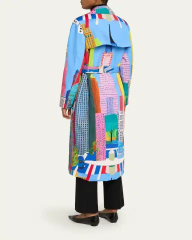 Libertine NYC Cityscape-Print Belted Long Trench Coat | Thumbnail 3
