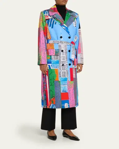 Libertine NYC Cityscape-Print Belted Long Trench Coat | Thumbnail 4