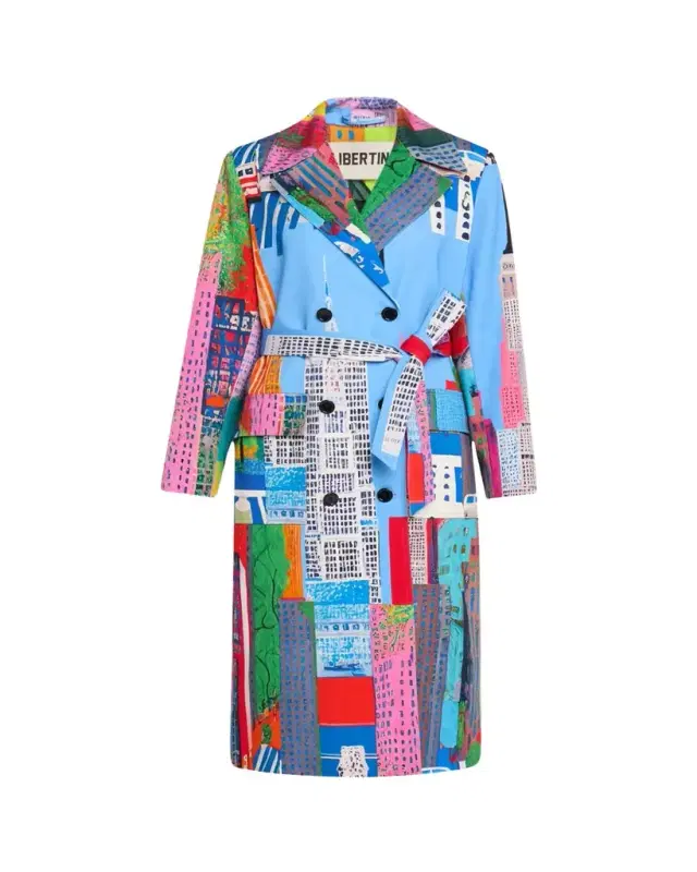 NYC Cityscape-Print Belted Long Trench Coat