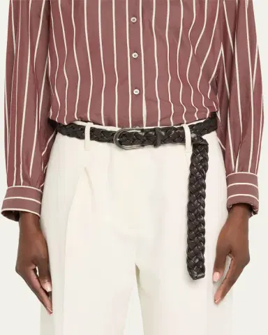 Brunello Cucinelli Braided Leather Skinny Belt | Thumbnail 2