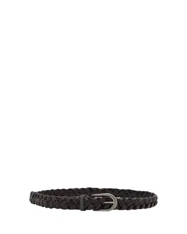 Brunello Cucinelli Braided Leather Skinny Belt | Thumbnail 1