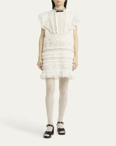 Valentino Garavani Crystal Neckline Ruffle Bow Linen Dress | Thumbnail 2 Valentino Garavani Crystal Neckline Ruffle Bow Linen Dress | Thumbnail 2