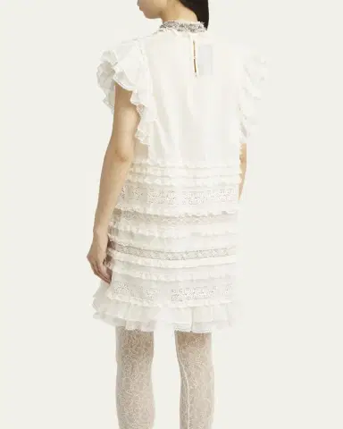 Valentino Garavani Crystal Neckline Ruffle Bow Linen Dress | Thumbnail 3 Valentino Garavani Crystal Neckline Ruffle Bow Linen Dress | Thumbnail 3