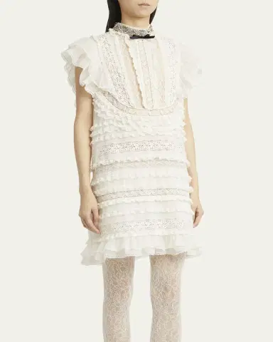 Valentino Garavani Crystal Neckline Ruffle Bow Linen Dress | Thumbnail 4 Valentino Garavani Crystal Neckline Ruffle Bow Linen Dress | Thumbnail 4