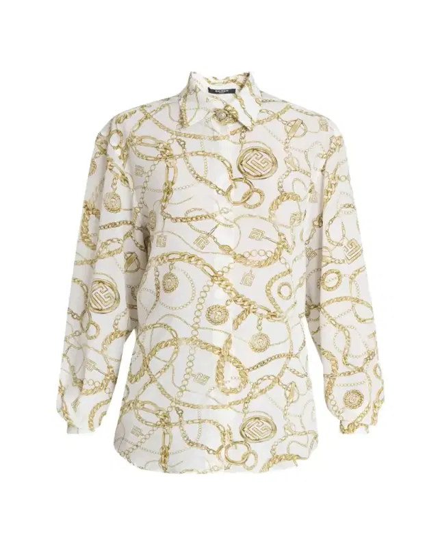 Chain Print Silk Blouse
