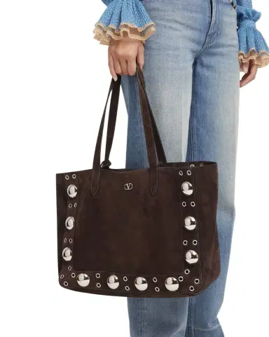 Valentino Garavani Nellcote Studded Suede Tote Bag | Thumbnail 1 Valentino Garavani Nellcote Studded Suede Tote Bag | Thumbnail 1