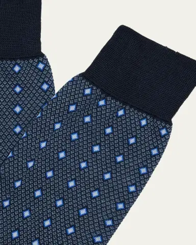 Bresciani Men's Cotton Diamond-Woven Crew Socks | Thumbnail 2 Bresciani Men's Cotton Diamond-Woven Crew Socks | Thumbnail 2