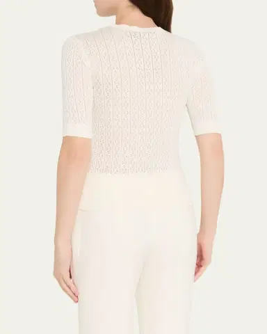 Valentino Garavani Crystal Bow Collar Short-Sleeve Pointelle Knit Top | Thumbnail 3 Valentino Garavani Crystal Bow Collar Short-Sleeve Pointelle Knit Top | Thumbnail 3