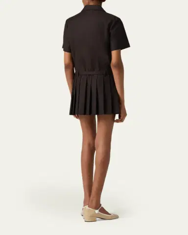 Miu Miu Short-Sleeve Pleated Mini Shirtdress With Belt | Thumbnail 3 Miu Miu Short-Sleeve Pleated Mini Shirtdress With Belt | Thumbnail 3