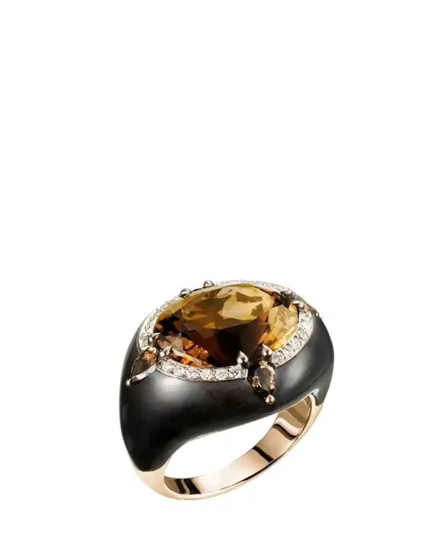 18K Rose Gold Inlay Reveal Ring with Citrine and Black Jadeite