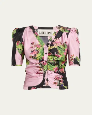 Libertine Monaco Pink London Terrace Ruched Silk Top | Thumbnail 2