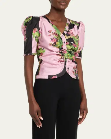 Libertine Monaco Pink London Terrace Ruched Silk Top | Thumbnail 5