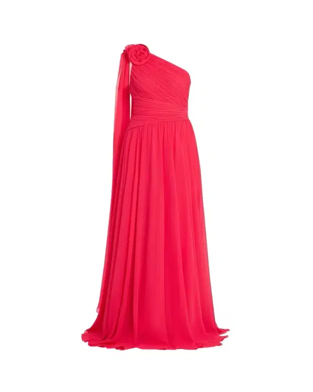 Draped One-Shoulder Pleated Chiffon Gown