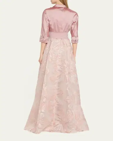 Rickie Freeman for Teri Jon Taffeta & Floral Jacquard Shirt Gown | Thumbnail 3 Rickie Freeman for Teri Jon Taffeta & Floral Jacquard Shirt Gown | Thumbnail 3