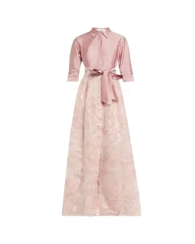 Rickie Freeman for Teri Jon Taffeta & Floral Jacquard Shirt Gown | Thumbnail 1 Rickie Freeman for Teri Jon Taffeta & Floral Jacquard Shirt Gown | Thumbnail 1